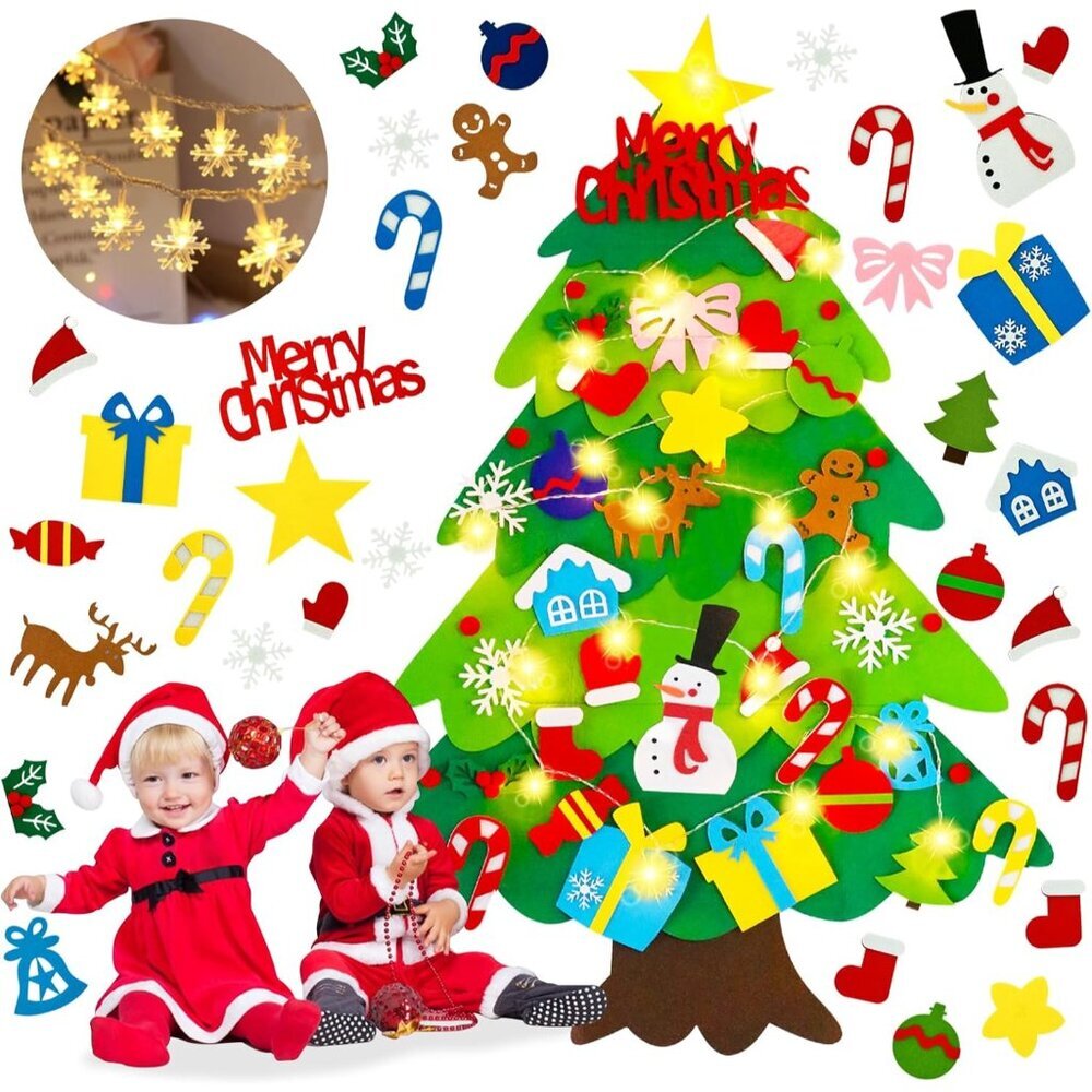 Interactive 3.3ft Felt Christmas Tree for Toddlers – 32 Ornaments & Snowflakes